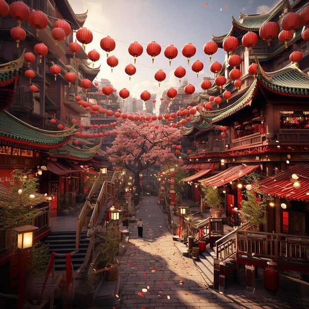 3D-Rendering-Fotos von chinesischen Neujahrsfeiern