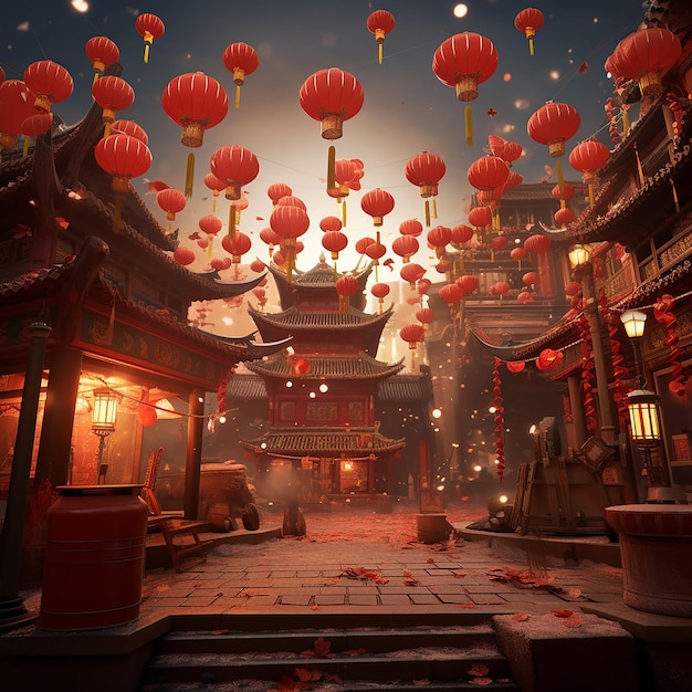 3D-Rendering-Fotos von chinesischen Neujahrsfeiern