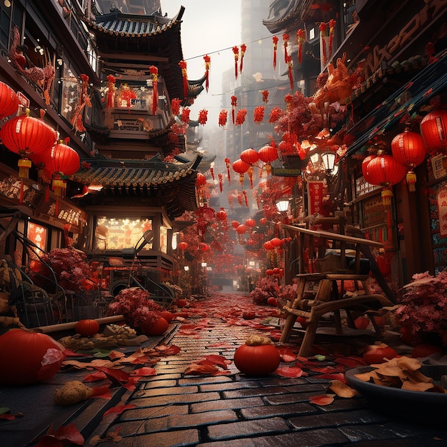 3D-Rendering-Fotos von chinesischen Neujahrsfeiern