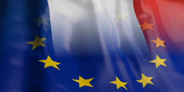 3D-Rendering Frankreich und EU-Flagge