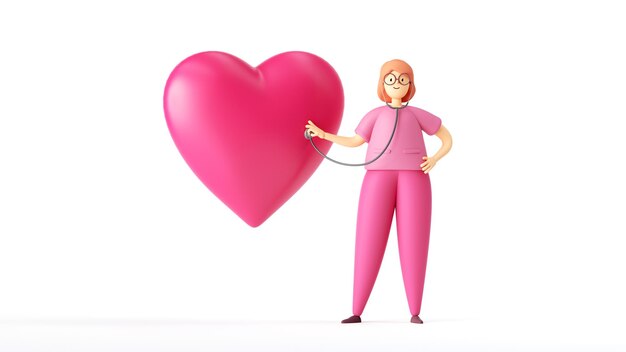 3D-Rendering Frau Kardiologin hört auf das Herz