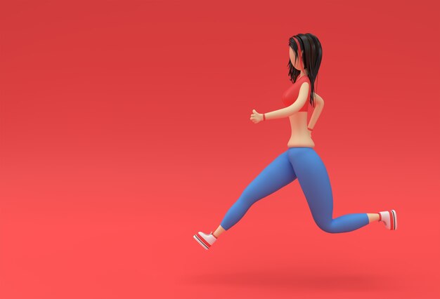 3D-Rendering Frau Runnin auf einem Fitness-Hintergrund.