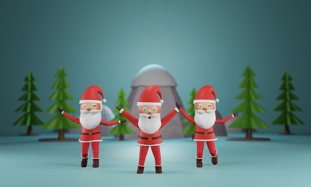 3D-Rendering Frohe Weihnachten und ein glückliches neues Jahr Happy Santa Claus tanzt unscharfen Hintergrund