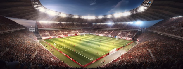 3D-Rendering-Fußballstadion voller Menschen mit generativer KI