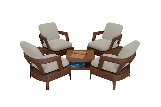 3D-Rendering Gartenstühle und Tisch im Freien