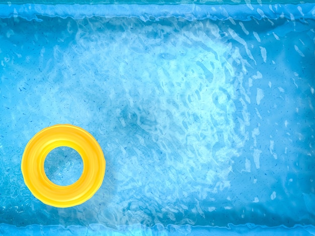 3D-Rendering gelbe Schwimmringe auf der Draufsicht des Pools