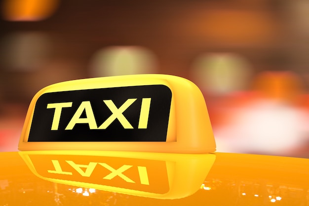 3D-Rendering gelbes Taxi-Schild auf Taxi-Cap