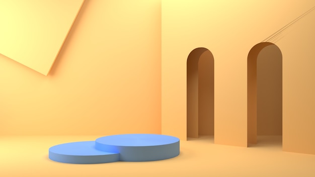 3D-Rendering geometrische blaue Podiumsszene