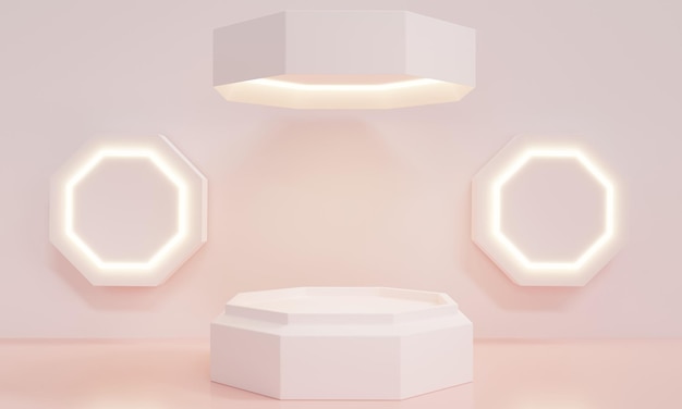 3D-Rendering Geometrische Formen mit pastellfarbenem Hintergrund Rosa Hintergrund