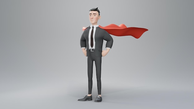 3D-Rendering Geschäftsmann mit einem roten Mantel isoliert auf weißem Hintergrund Ein Mann in einem Anzug denkt über eine Idee nach Das Konzept eines erfolgreichen Unternehmers
