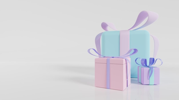 3D-Rendering. Geschenkbox Pastellfarben Zartrosa und Zartviolett. Auf weißem Hintergrund