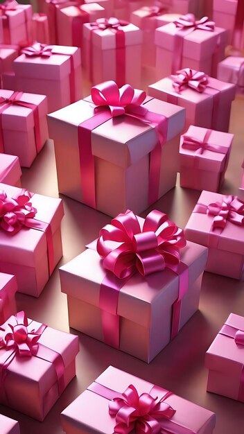 3D-Rendering-Geschenkkiste mit rosa Bänderpaketen
