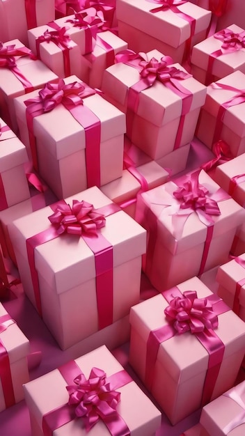 3D-Rendering-Geschenkkiste mit rosa Bandpaketen