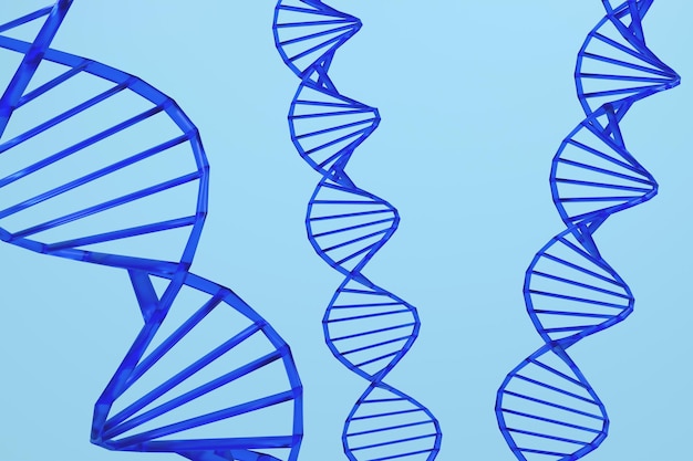 3d-Rendering Glasblaues DNA-Symbol auf violettem Hintergrund Einfaches Minimalismus-Konzept
