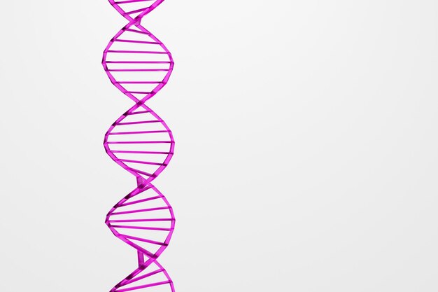 3d-Rendering Glass purpe DNA-Symbol auf weißem Hintergrund Einfaches Minimalismus-Konzept