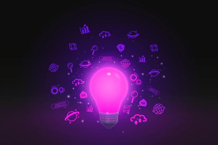 3D-Rendering Glühbirne mit Business-Technologie-Icon-Design