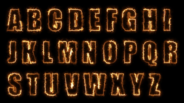 3D-Rendering-Glüheffekte der Konturen der Großbuchstaben des englischen Alphabets