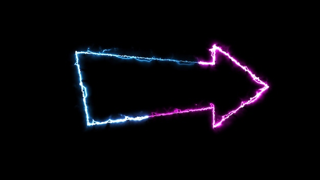 Foto 3d-rendering-glüheffekte eines pfeilumrisses auf schwarzem hintergrund