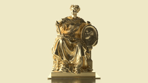 3D-Rendering goldene Statue des Kaisers, der in einem Kranz auf einem Thron sitzt