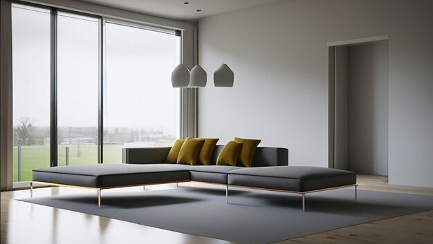 3D-Rendering Großes Luxus modernes minimalistisches Wohnzimmer helle Möbel Innenräume Zimmerdekoration