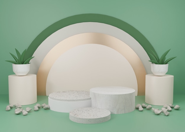 3D-Rendering Grüner Pastell-Display-Podium-Produktstand
