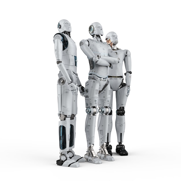 3D-Rendering-Gruppe von Robotern der künstlichen Intelligenz für Teamwork