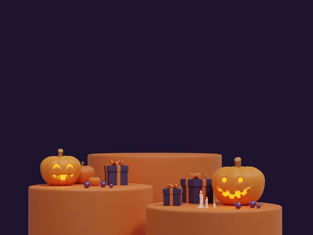 3D-Rendering Halloween-Hintergrund mit Podium für die Produktpräsentation