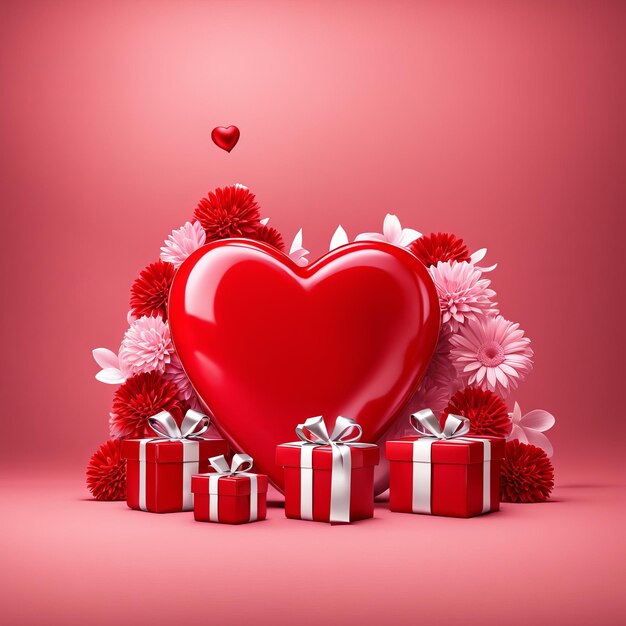 3D-Rendering Herz auf rosa Hintergrund Happy Valentines Day Banner