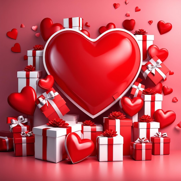 3D-Rendering Herz auf rosa Hintergrund Happy Valentines Day Banner