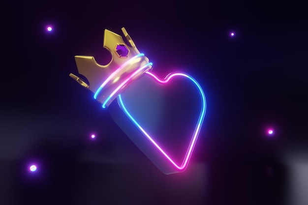 3D-Rendering-Herz-Poker-Symbol mit Neonbeleuchtung