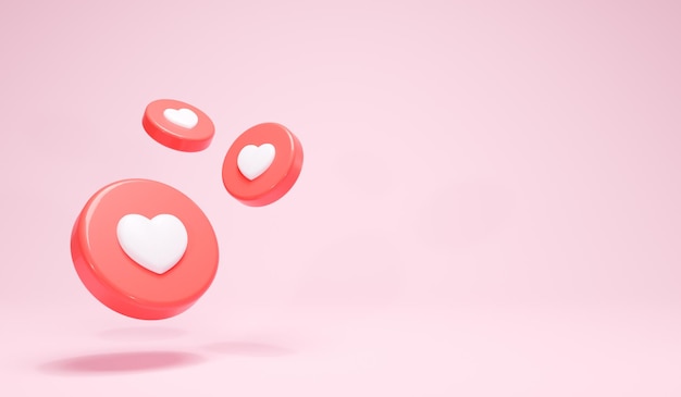 3D-Rendering Herz-Valentine-Schaltfläche wie Symbole Social Media lieben horizontale Ansicht