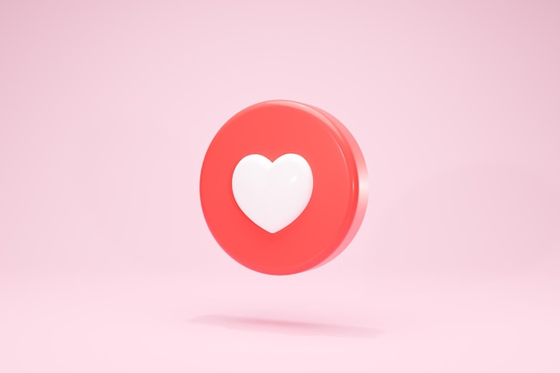 3D-Rendering Herz-Valentine-Schaltfläche wie Symbole Social Media lieben Seitenansicht