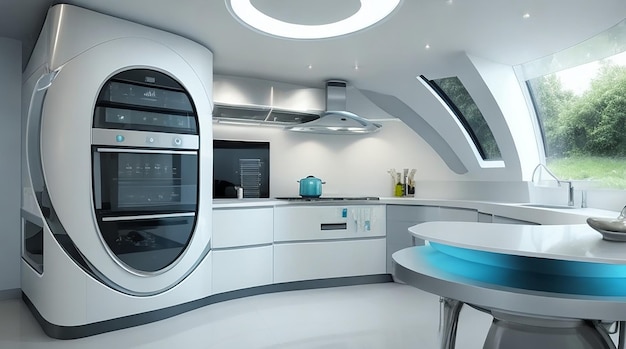 3D-Rendering High-Tech-futuristische Küche und modernes Küchendesign