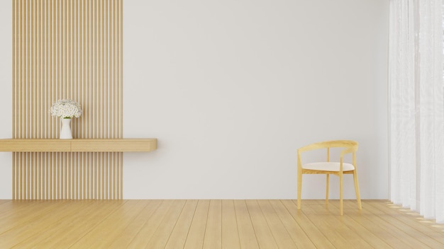 3D-Rendering Holzstuhl Minimalistischer weißer Sitz im leeren Raum W