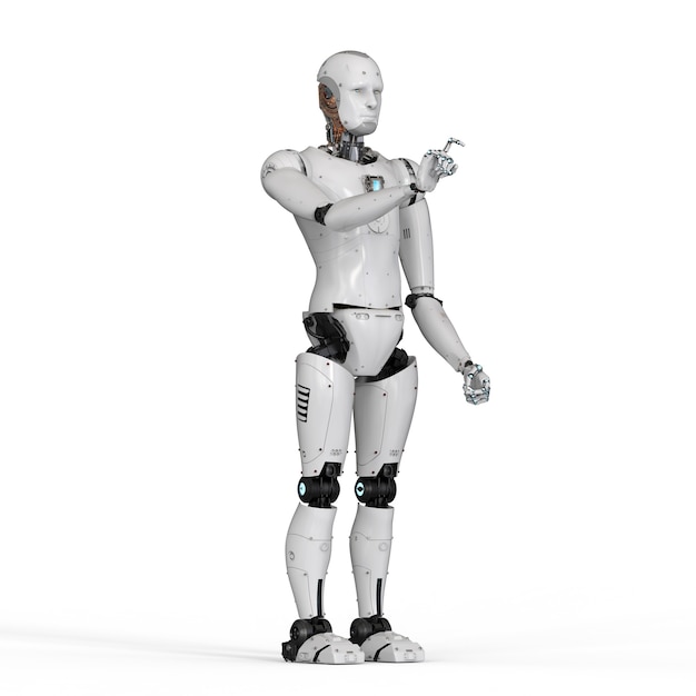 3D-Rendering humanoide Roboterhand auf weißem Hintergrund