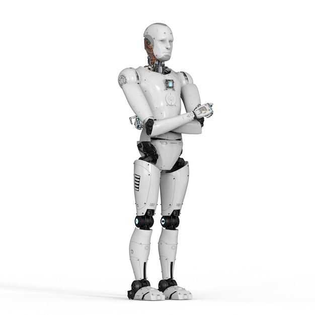 3D-Rendering humanoiden Roboter Ganzkörper auf weißem Hintergrund