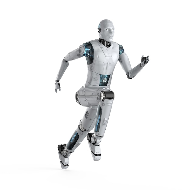 Foto 3d-rendering humanoider roboter läuft oder springt