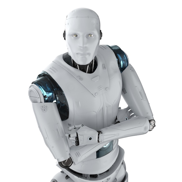 3D-Rendering humanoider Roboterarm auf weißem Hintergrund gekreuzt