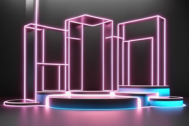 3D-Rendering-Illustration abstrakte futuristische Podiumsbühne mit Neonlicht-KI generiert