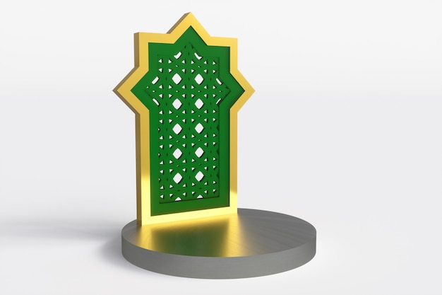 3D-Rendering-Illustration Ein grünes und goldenes arabisches Design einer Moschee