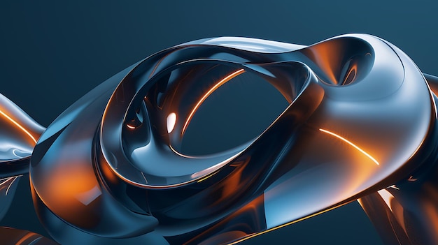 3D-Rendering-Illustration einer blau-orange abstrakten Form mit glänzender Oberfläche