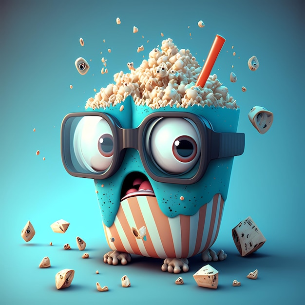 Foto 3d-rendering illustration eines popcorns mit brille