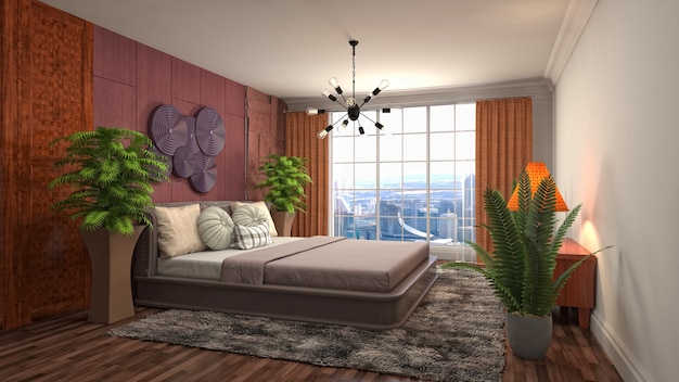 3D-Rendering-Illustration eines Schlafzimmerinnenraums