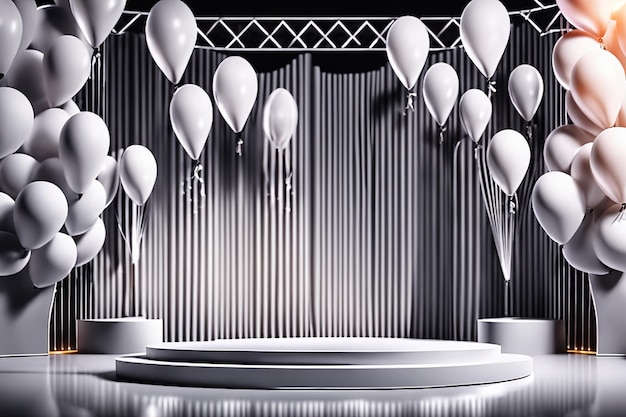 3D-Rendering-Illustration moderne leere Konzertbühne mit Ballonlicht Design KI generiert