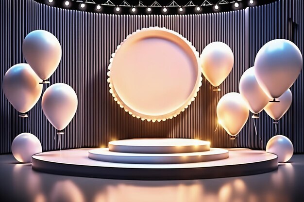 3D-Rendering-Illustration moderne leere Konzertbühne mit Ballonlicht Design KI generiert