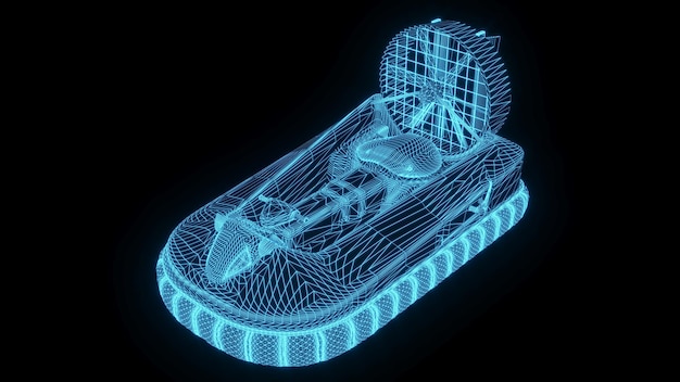 3D-Rendering Illustration Schiff Blaupause leuchtendes Neon-Hologramm futuristisch