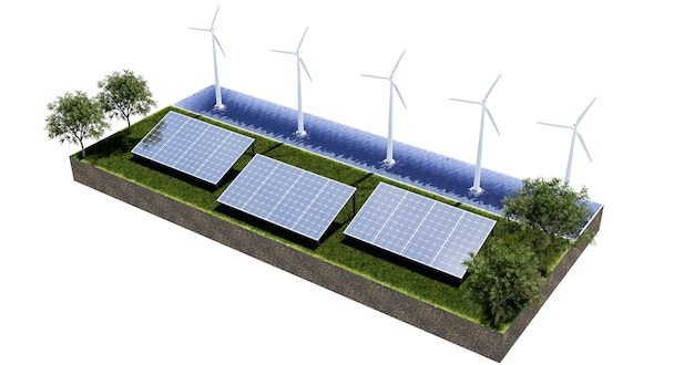 3D-Rendering Illustration Solarzellen Gitter blaues Panel alternatives sauberes grünes Naturenergiekonzept.