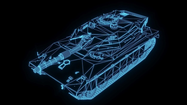 3D-Rendering-Illustration Tank Blueprint leuchtendes Neon-Hologramm futuristische Show-Technologiesicherheit