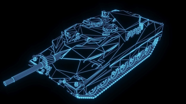 Foto 3d-rendering-illustration tank blueprint leuchtendes neon-hologramm futuristische show-technologiesicherheit