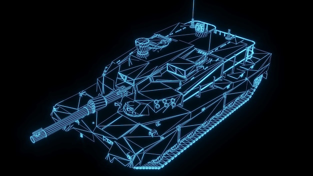 3D-Rendering-Illustration Tank Blueprint leuchtendes Neon-Hologramm futuristische Show-Technologiesicherheit